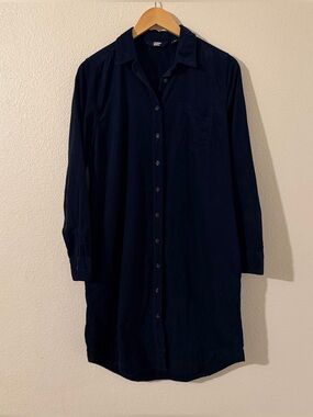 Lands' End Womans Blue Corduroy Long Sleeve Button Up Shirt Dress Size Small